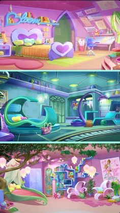 the inside and outside of a cartoon house