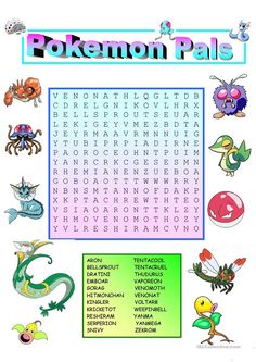 the word search for pokemon pals is shown in this image, and it's full