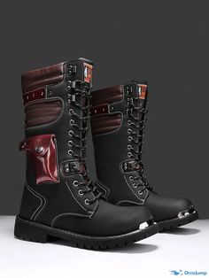 OrcaJump - Premium PU Leather Work Boots with Round Toe, Buckle Accents, and Steampunk-Inspired Knee High Design Boots Pattern, Fall Winter Shoes, Punk Shoes, Leather Work Boots, Boots Patterns, High Top Boots, High Design, Retro Men, Leather Work