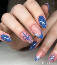 Elvis Presley Blue Christmas, Winter Nail Design, Unique Manicure, Unique Nail Art, Blue Glitter Nails, Christmas Tree Nails, Winter Nails Acrylic