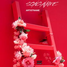 a red ladder with flowers on it and the words solsivine written in white