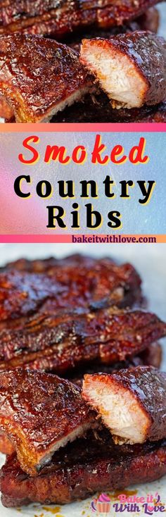 smoked country ribs on a plate with text overlay