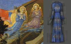 an image of a woman's blue dress with angels painted on the back and side