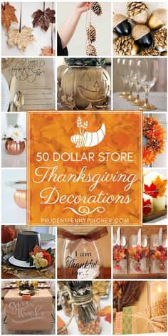 a collage of thanksgiving decorations with the words 50 dollar store