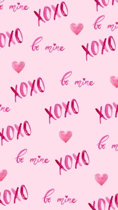 the words xoxo are written in pink ink on a pink background with hearts