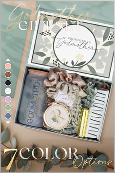 an open box with some items in it and the words, color options for each item