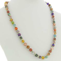 Fun, colorful, and unique, this Murano Glass Sommerso Necklace is a perfect accessory to jazz up your look. The beauty of Murano Glass shimmering with copper sparkles inside makes this necklace stand out with the style that is elegant and modern, yet rooted in the long tradition of Murano glass-making, inspired by the glass craftsmanship practices of Ancient Egypt and Byzantium. Contemporary Murano craftsmen, who come from the long lineage of Venetian glass artisans, used the complex Sommerso an Multicolor Glass Necklace For Party, Multicolor Glass Necklaces For Party, Multicolor Long Glass Necklace, Multicolor Round Glass Necklace, Elegant Multicolor Glass Beaded Necklaces, Elegant Multicolor Glass Necklaces, Elegant Multicolor Glass Beaded Necklace, Multicolor Murano Glass Round Necklace, Multicolor Glass Long Necklace