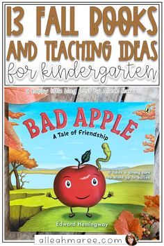 an apple book with the title 13 fall books and teaching ideas for kindergarties