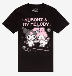 Black My Melody, Kuromi T Shirt, My Melody And Kuromi, Melody And Kuromi, Uniqlo Shirt, Kitty Cafe, Friends List, My Melody Kuromi