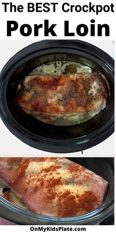 the best crockpot pork loin recipe is in this slow cooker and it's so easy to make