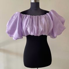 New Without Tags Purple Burble Off Shoulder Balloon Sleeve Crop Top Size Large 100% Polyester Lining 100% Polyester Length 9” Purple Off The Shoulder Top, Lavender Cropped Top For Spring, Summer Party Lavender Blouse, Purple Cotton Party Top, Puffy Sleeves Top, Lil Mermaid, Princess Ideas, Balloon Top, Off Shoulder Ruffle Top