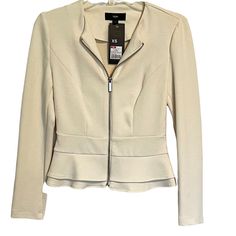 New! Mossimo Supply Co. Long Sleeve Zip Up Peplum Blazer Size Xs - Peplum Silhouette - Long Sleeve - Round Neck - Front Zipper Closure - Ruffle Accents - Color: Ivory - 47% Rayon - 47% Polyester - 6% Spandex - Machine Wash Cold Measurements Upon Request. Bundle With Additional Items In My Closet For The Best Deal! *Work, Business Elegant Workwear Top With Zipper Closure, Elegant Spring Tops With Zipper Closure, Peplum Blazer, Best Deal, Color Ivory, Front Zipper, Blazer Suit, Suit Jacket, Zip Ups