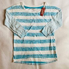 New With Original Tags, Never Worn Blue Relaxed Fit Top With Half Sleeves, Light Blue Casual Top With 3/4 Sleeves, Basic Long Sleeve Tee, Long Sleeve Striped Top, Basic Long Sleeve, Arizona Jeans, Long Sleeve Knit Tops, Grey Shirt, Grey Long Sleeve