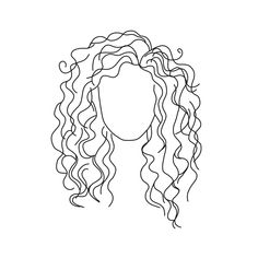 Curly haired girlie Curly Hair Cartoon Drawing, Curly Hair Doodle, Curly Hair Tutorial Drawing, Curly Hair Tattoo, Cartoon Curly Hair, Curly Hair Girl Drawing, Curly Hair Outline Drawing, Curly Hair Illustration, How To Draw Curly Hair