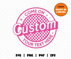 the custom logo is shown in pink and has an image of a checkerboard pattern