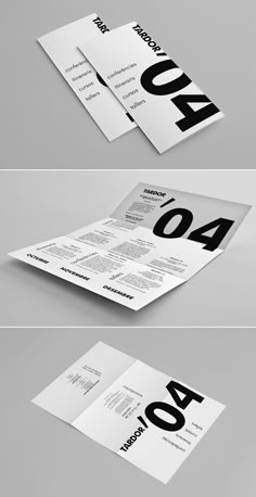 three different types of flyers with numbers and letters on the front, back and side