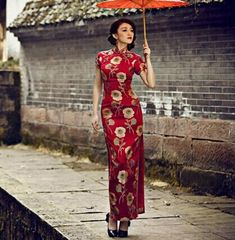 Golden Lotus Flower, Wedding Qipao, Red Tapestry, Vietnam Dress, Qi Pao, Golden Lotus, Chinese Vintage, Qipao Dress, Flower Red