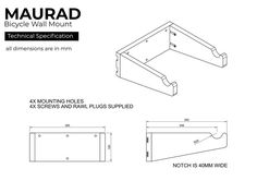 the maurad bicycle wall mount technical drawing