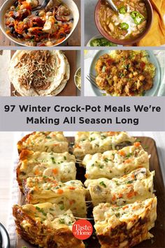 several different types of food are shown with the words winter crock pot meals we're making all season long