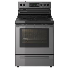 an oven with the door open on a white background