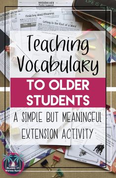 a pile of books with the words teaching vocably to older students on them