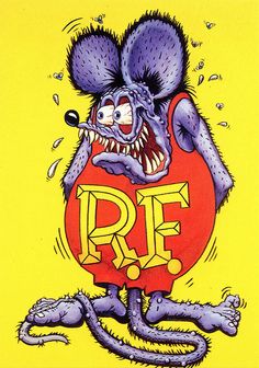 a drawing of a rat with the word r f on it's chest and mouth