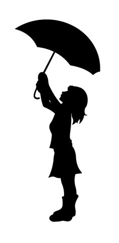 the silhouette of a woman holding an umbrella in her hand, with text below it