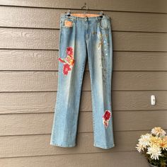 80s Vintage Designer Denim Jeans By Alberto Makali With Silk And Sequin Embellishments, Metal Studs Around Belt Line, Size 10. It’s Made Of 98% Cotton, 2% Elastane. Perfect Condition Like New. Price Is Firm. Measurements (Approximate While Lying Flat - See Attached Photos). Please Double Check The Measurements As There Are No Returns. Vintage Multicolor Denim Bottoms, Denim Design, High Jeans, Size 10, Denim Jeans, Vintage Designs, Like New, Women Jeans, Silk