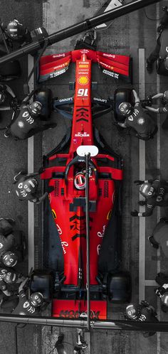 an overhead view of a red race car