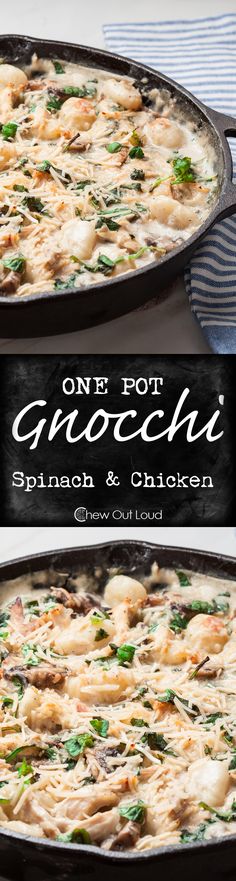 one pot gnocchi'spinach and chicken casserole is ready to be eaten