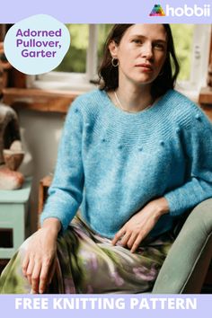 a woman sitting in a chair with her hands on her hips and the words, free knitting pattern