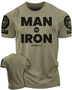 Man Vs. Iron Workout T-Shirt, Funny Gym Shirts, Lifting T-Shirt, Deadlift Athletic Heather Short Sleeve T-shirt For Training, Pre-shrunk Cotton T-shirt For Training, Pre-shrunk Cotton Athletic Fit T-shirt, Athletic Fit Pre-shrunk Cotton T-shirt, Athletic Fit Crew Neck Graphic Tee, Athletic Fit Heather T-shirt With Crew Neck, Athletic Fit Cotton Graphic Tee, Moisture-wicking T-shirt For Streetwear, Athletic Heather Crew Neck T-shirt