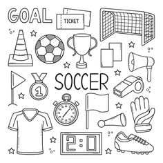 soccer coloring pages with the words goal and other sports related items in black and white