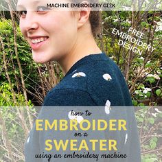 a young boy wearing an embroider sweater with the text how to embroider on a sweater using embroidery machine