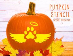 a pumpkin with an angel paw on it and the words pumpkin stencil next to it