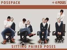 four people sitting in chairs with their backs to each other