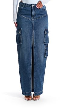 Naked Wardrobe Cargo Denim Maxi Skirt | Nordstrom Cargo Maxi Skirt Outfit, Winter Maxi Skirt Outfit, Maxi Skirt Style, Winter Skirt Outfit, Maxi Skirt Outfits, Naked Wardrobe, Denim Maxi, Style Cargo, Denim Maxi Skirt