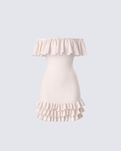 Your new go-to for all things flirty and fab 😘 Made from fully fashioned sweater knit fabric, this peach mini dress is complete with rib knit details and off-shoulder ruffles for a look that will have them all swooning 🤍 Off-shoulder Ruffled Mini Dress, Fitted Apricot Mini Dress With Ruffles, Fitted Ruffled Mini Dress By H&m, Kawaii Fitted Ruffle Mini Dress, Fitted Ruffle Mini Dress Kawaii Style, Peach Dress, Event Outfit, Beachwear For Women, Knit Mini Dress