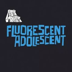 the logo for fluorescent adolescent, which features blue and white letters on a black background