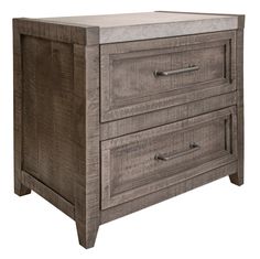 a wooden dresser with two drawers and one drawer