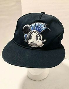 Angry Mickey Mouse, Mohawk Hair, Disney Hats, Mohawk Hairstyles, Disney World Parks, Floppy Ears, Blue Embroidery, White Mark