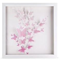 a white frame with pink butterflies in it