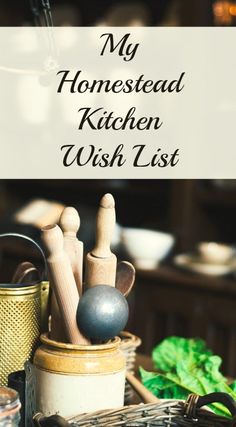 a basket filled with kitchen utensils on top of a table