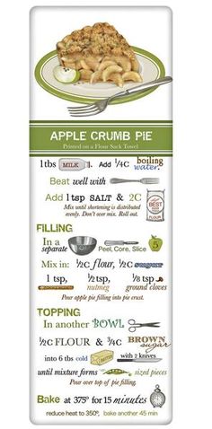 an advertisement for apple crumb pie on the side of a white plate with green lettering