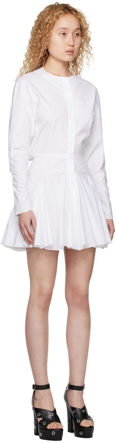 Paneled cotton poplin dress. · Band collar · Concealed button closure · Seam pockets · Flared hem · Dolman sleeves · Seven-button surgeon's cuffs · Gathering at back Supplier color: White Cotton Poplin Dress, Poplin Dress, Band Collar, White Brand, Dolman Sleeve, Stiletto Heel, Cotton Poplin, Day Dresses, Calf Skin