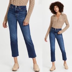 Levi’s Wedge Straight Jeans. Dark Wash Blue. High Waisted, High Rise. Button Fly. Cropped Length. Raw Hems. Straight Leg. This Style Was Sold On Shopbop! Measurements: 13.5” Waist, 10.5” Rise, 26” Inseam Material: 99% Cotton, 1% Elastane Condition: Brand New With Tags. No Flaws. Black Mom Jeans, Straight Crop Jeans, Levi’s Jeans, Levi’s 501, Jeans Dark Wash, Levi Jeans 501, Straight Leg Denim, Slim Straight Jeans, Crop Jeans