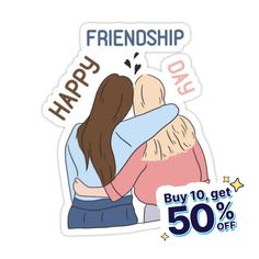 a sticker with an image of two people hugging each other and the words, happy birthday