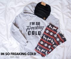 Okay so we took our No. #1 selling winter hoodie and put it into a cute gift box and our minds were blown!!

Whats Included in the Gift Set:
I'm So Freaking Cold Hoodie | Grey - Unisex Fit (size down for a fitted look, stay at your normal size for a looser fit)

Beanie - colors will vary 

Pair of holiday leggings - color and pattern will vary Hair Accessories Ponytail, Holiday Leggings, Winter Hoodie, Bad Habit, Cute Gift Boxes, Winter Hoodies, Cute Gift, Scarf Hairstyles, Grey Hoodie