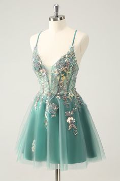 Enchanted Hoco Dress, Enchanted Forest Homecoming Dress, Dark Green Homecoming Dresses, Emerald Green Homecoming Dresses, Hoco Dresses Green, Forest Dress, Dresses With Appliques, Sparkly Party Dress, Green Homecoming Dresses