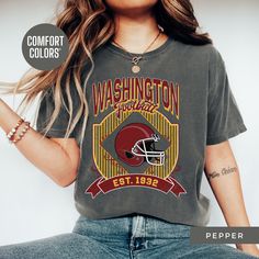 Show off your Washington Commanders pride with this retro t-shirt, designed for women who love vintage style! Featuring an oversized 90's look, this trendy t-shirt is perfect for game day or casual wear. Made from high-quality Comfort Colors fabric, it's an ideal gift for her, a girlfriend, or anyone who loves a classic boho vibe. This retro-style t-shirt is perfect for women who want to support their team in a stylish and comfortable way. Whether it's a sorority gift or a cute game-day outfit, Vintage Relaxed Fit T-shirt For College, Vintage Relaxed Fit T-shirt For Game Day, Vintage Letter Print Shirt For Fans, Vintage Letter Print Fan Merchandise Shirt, Vintage Short Sleeve Shirt For College, Retro Relaxed Fit Tops For Game Day, Retro College Shirt With Letter Print, Retro Game Day T-shirt With Screen Print, Vintage Short Sleeve T-shirt For Game Day